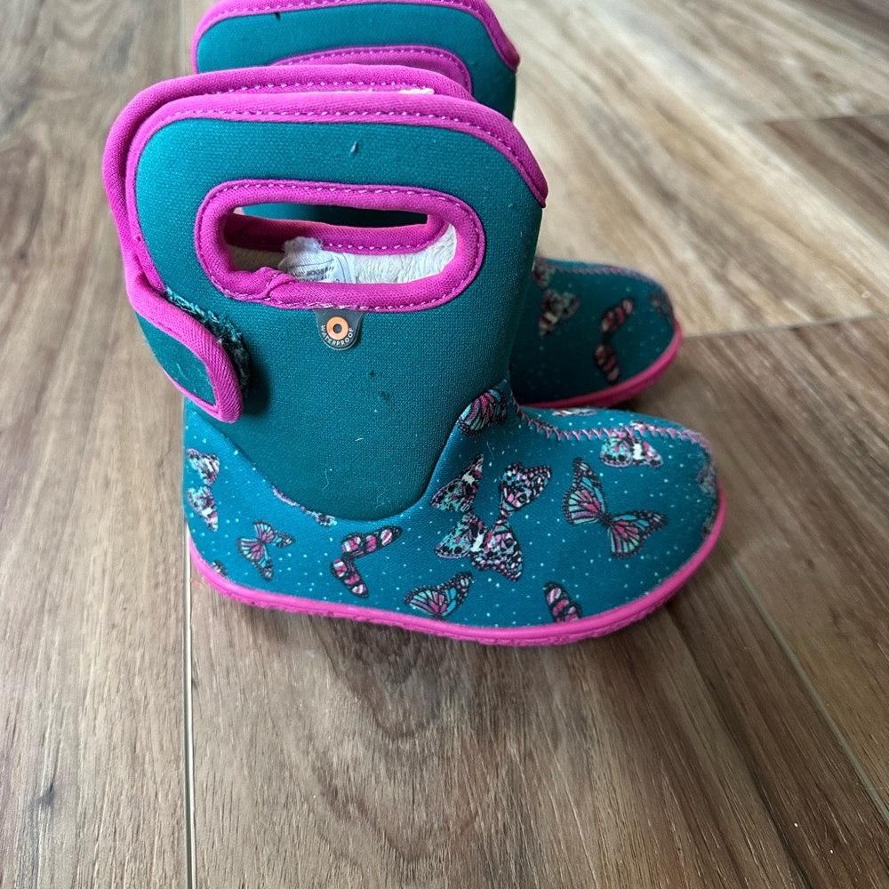 Kids Bog Teal and Pink Butterfly Boots